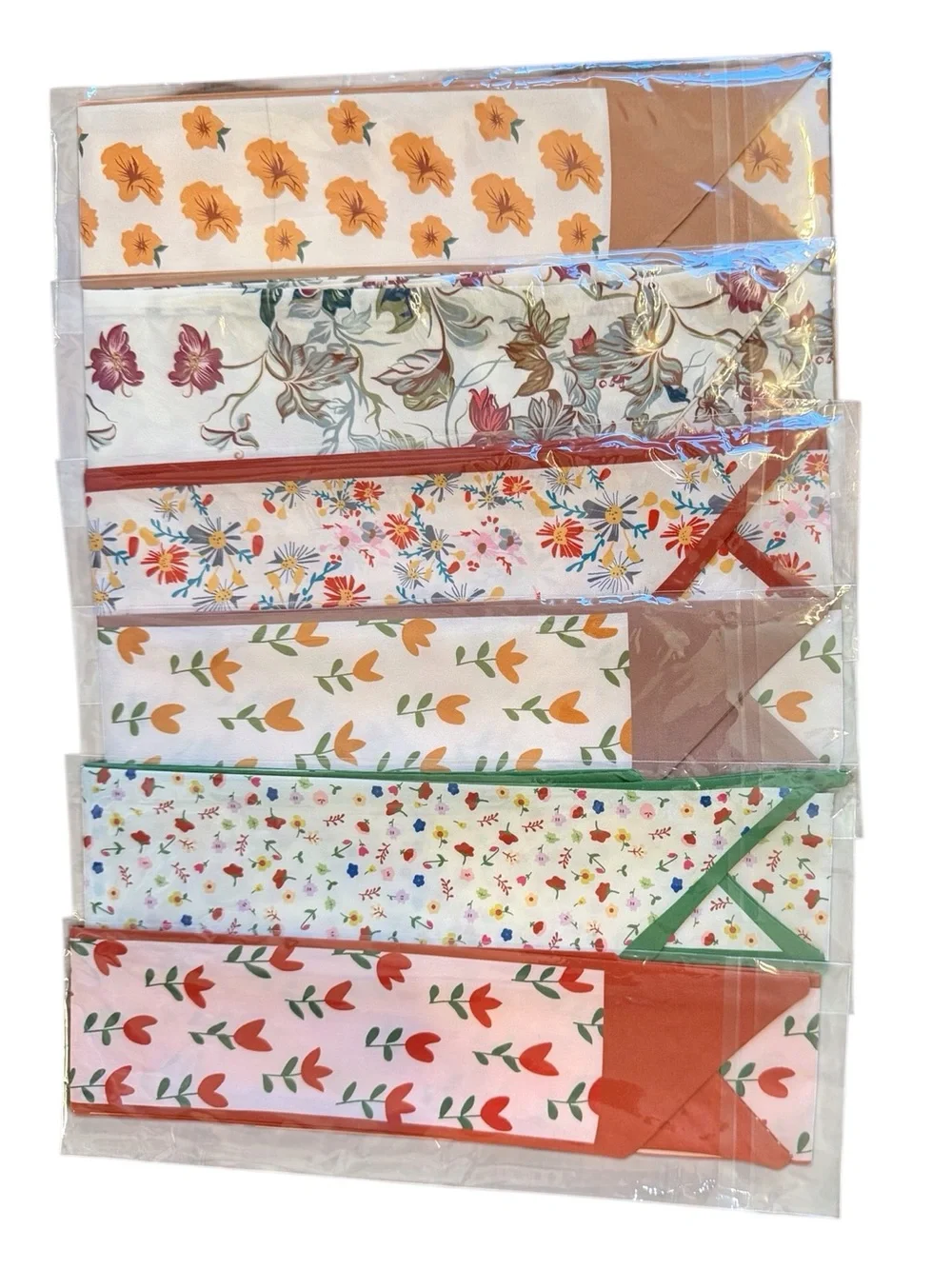 Set of 6 Floral Twilly Scarves Hair Scarves Purse Handle Wraps Neck Scarves NIP